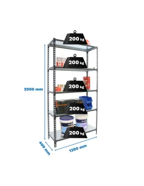 Etagère légère métallique sans vis SIMONCLICK MEGAPLUS 5/400 ANTRACITE/ANTRACITE - 2000x1200x400 200Kg - SIMONRACK